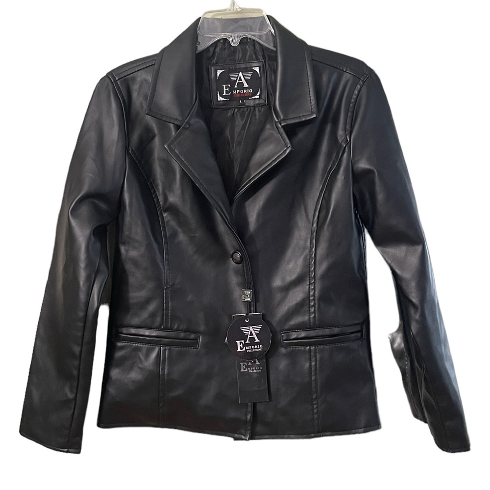 EMPORIO COLLEZIONE Woman’s Long Sleeves Leather Jacket Color Black Size L
